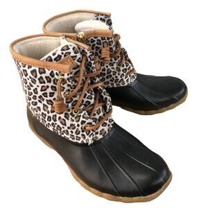Sperry Womens Saltwater Cheetah Print Duck Boots size 6 STS85919 Casual Rubber